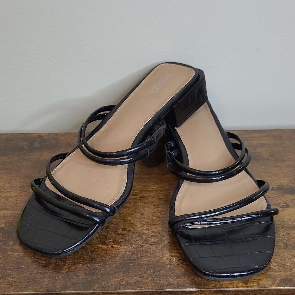 Michael by Michael Shannon LIV Black Croc Embossed Strappy Sandals Size 9